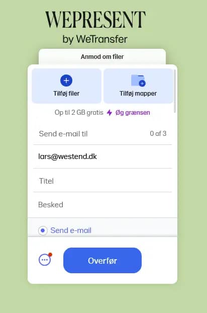 Wetransfer Send Store Filer Hurtigt Email