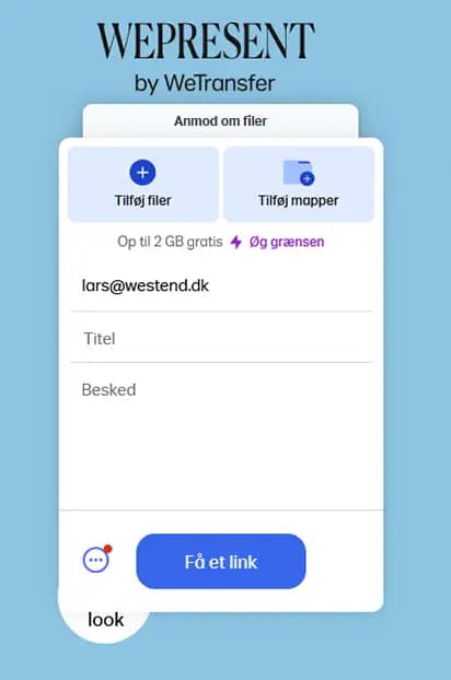 Wetransfer Send Store Filer Hurtigt Link