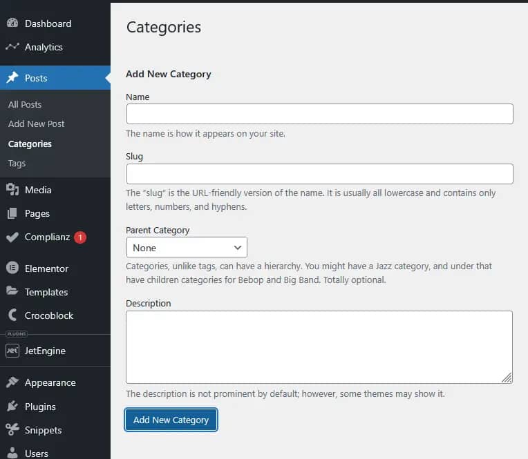 Kategorier Categories - Add new category